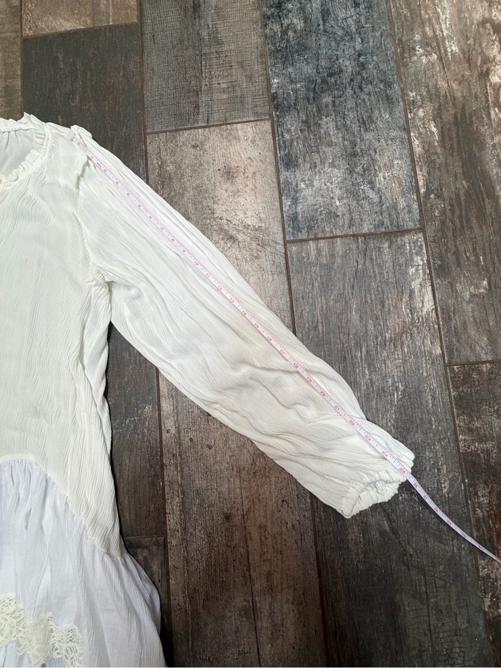 Free People Sheer White & Ivory Lace-Trim Long Sleeve Tunic Blouse NWT - Picture 9 of 12